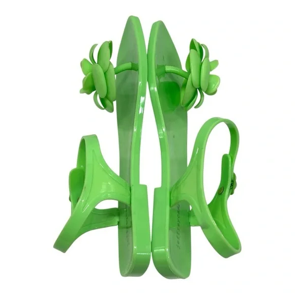 Jeffrey Campbell Fleurise Green Flower Post Flat Summer Jelly Sandals Women’s 7 - Picture 9 of 13